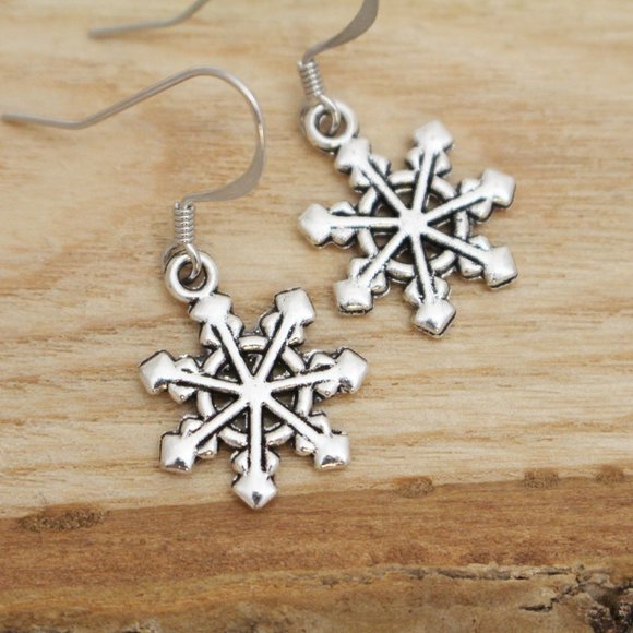 Silver Snowflake Charm Earrings - Picture 1 of 8